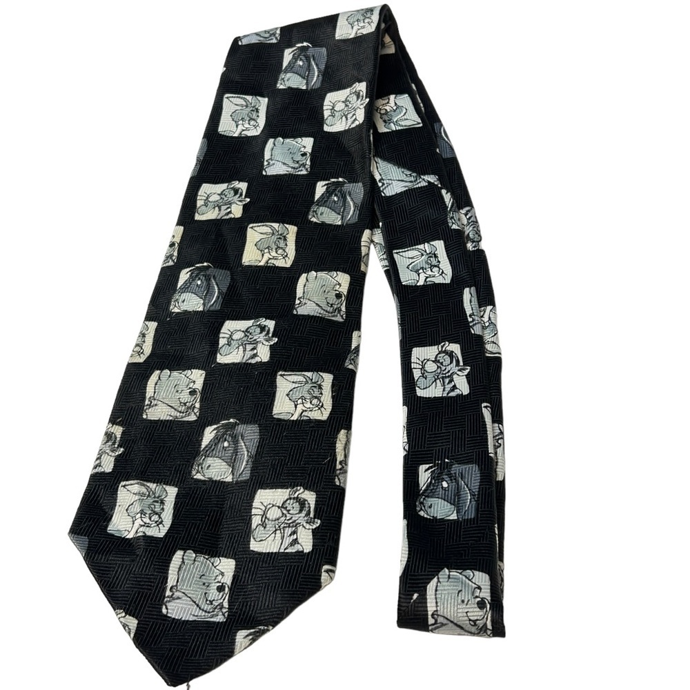 Disney Winnie The Pooh Tigger Eeyore Rabbit Squares Black Necktie - Picture 6 of 7